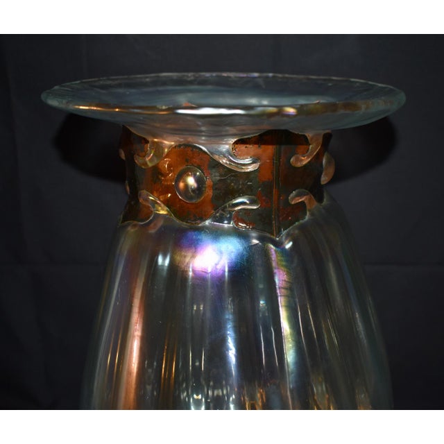 Transitional Vtg. Silvestri Mouth Blown Iridescent Glass Vase For Sale - Image 3 of 7