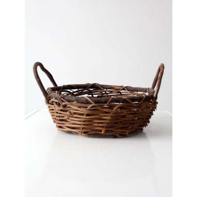 French Country Vintage Handwoven Vine Basket With Handles For Sale - Image 3 of 14