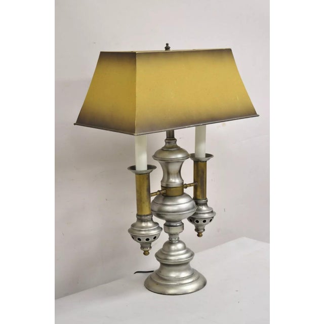 Vintage English Colonial Style Tole Metal Double Candle Student Desk Table Lamp For Sale - Image 12 of 12