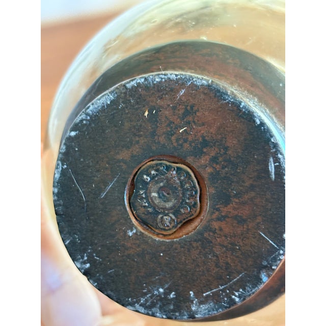 Spanish Revival Vintage Jan Barboglio Smoked Glass Vessel With Forged Metal Base For Sale - Image 3 of 6