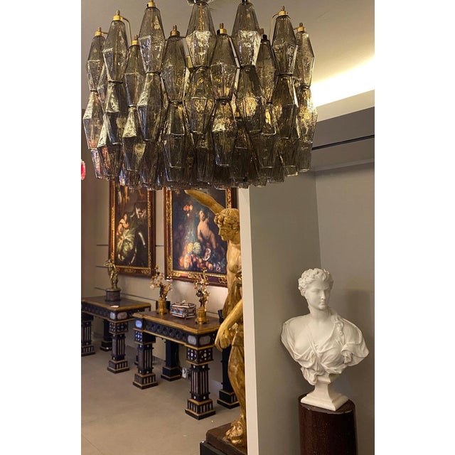 Modern Grey Smoke Poliedri Murano Glass Chandelier, 1990 For Sale - Image 11 of 12