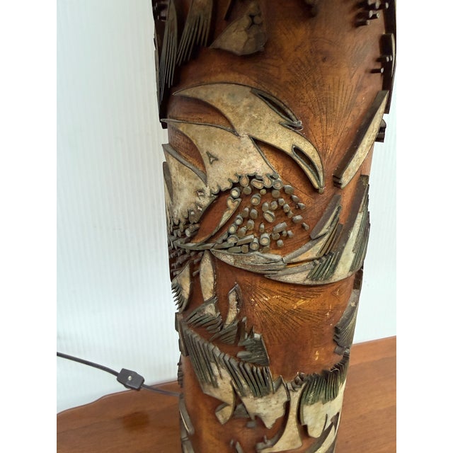 Mid 20th Century Mid 20th Century Mabro Lamp Company Carved Flower Table Lamp, Medium For Sale - Image 5 of 12