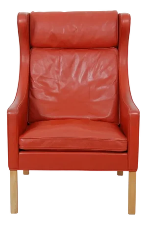 Model 2204 Wing Chair in Red Leather by Børge Mogensen, 1980s