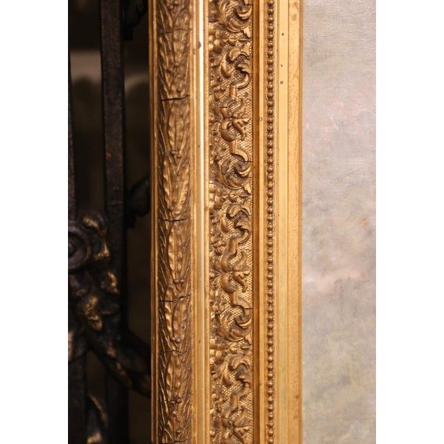 Green 19th Century French Oil on Canvas Floral Painting in Carved Gilt Wood Frame For Sale - Image 8 of 10