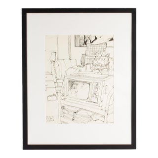 1972 Ink Drawing of an Interior by James L. Bruch For Sale