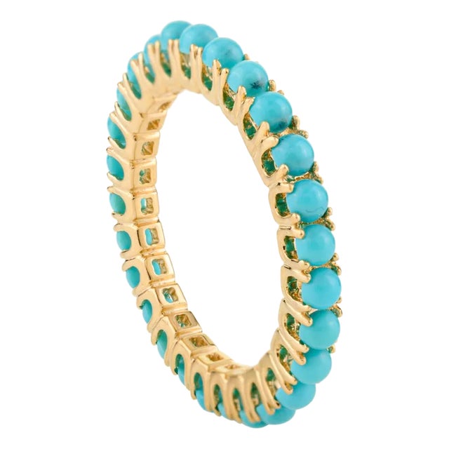 Summer Natural Turquoise 14k Gold Eternity Band Size 7 For Sale