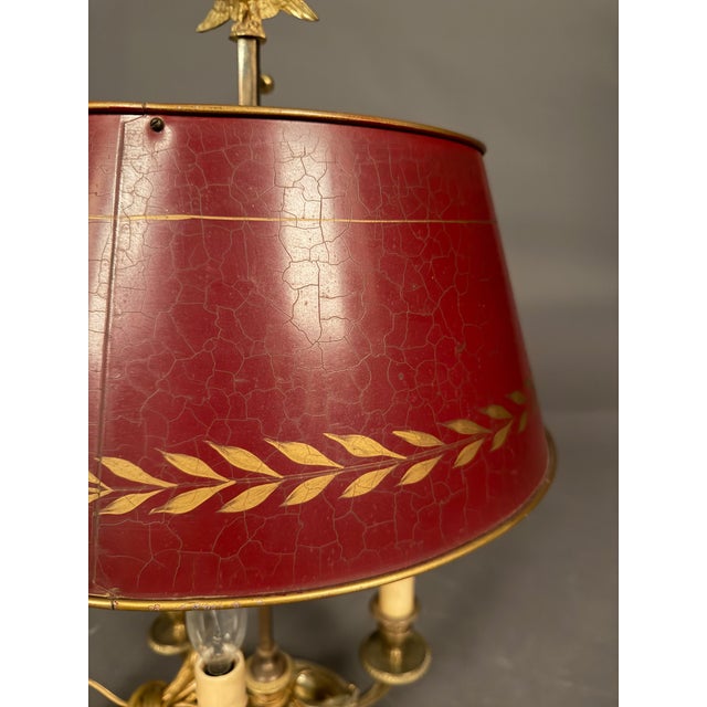 Early 20th Century French Bronze and Tall French Bouillotte Style Table Lamp With Red Hand-Painted Shade For Sale - Image 10 of 16
