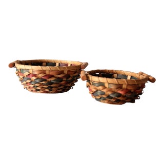 Vintage Woven Basket Bowls Pair For Sale