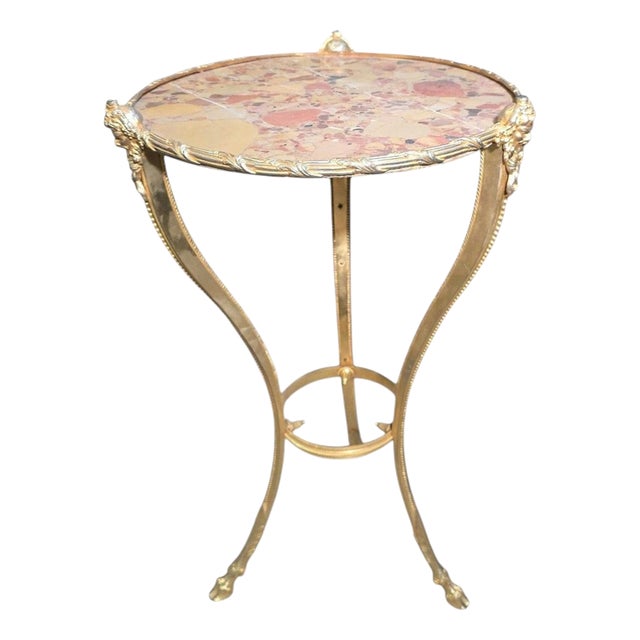 French Gilt Bronze Guéridon Table with Marble Top, 1920 For Sale