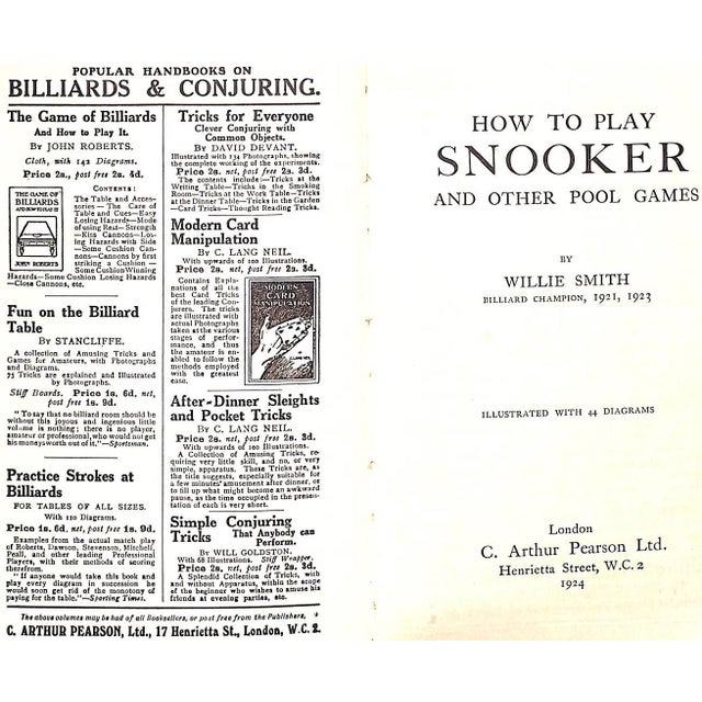 "How to Play Snooker and Other Pool Games" 1924 Smith, Willie (Billiard Champion 1921, 1923) For Sale In New York - Image 6 of 12
