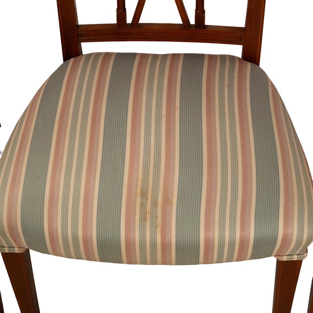 1950s Flame Mahogany Regency Style Dining Chairs – Sculpted Arms & Inlaid X-Backs - Set of 8 For Sale - Image 15 of 18