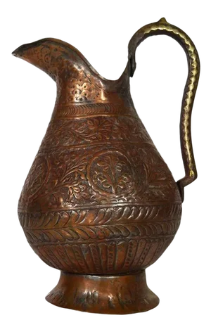 Antique Indian Detailed Hand-Hammered Globular Copper Pitcher, 19th Century