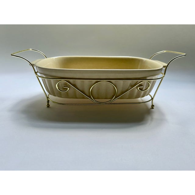 Ceramic 1983 Modern Pfaltzgraff Yellow Ceramic Baker & Brass Holder For Sale - Image 7 of 16