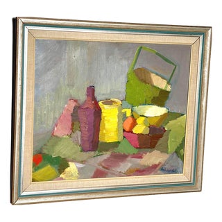 Lupin, Cubist Still Life, 1950s-1960s, Oil on Canvas, Framed For Sale