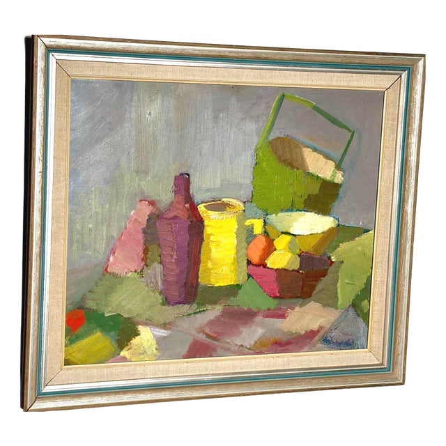 Lupin, Cubist Still Life, 1950s-1960s, Oil on Canvas, Framed For Sale
