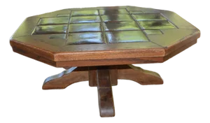 Vintage 1970's Mid Century Wood & Brown Glazed Tiled Top Octagonal Coffee Table Germany
