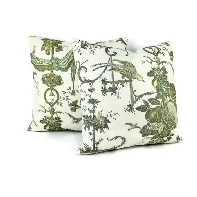 Art Deco Brunschwig & Fils Kininvie Cotton Print in Leaf on White Pillow Cover For Sale - Image 3 of 8