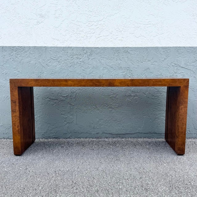 Brown Mid Century Modern Burlwood Consol Table For Sale - Image 8 of 12