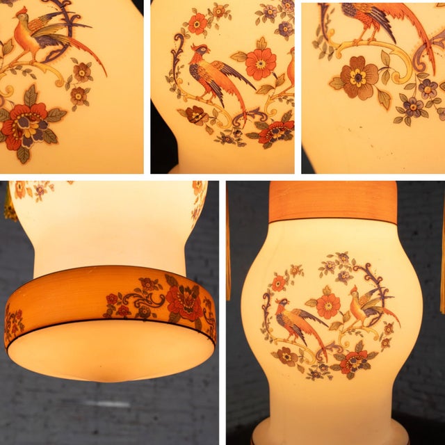 Early 20th Century Chinoiserie to Art Deco to Art Nouveau Pendant Lights Hand Painted Avian a Pair For Sale - Image 16 of 18