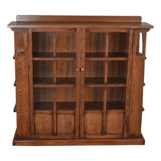 Mission Double Door Bookcase With Side Shelves - Walnut (W1) For Sale