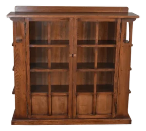 Mission Double Door Bookcase With Side Shelves - Walnut (W1)