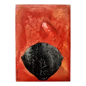 Still Life Contemporary Mixed-Media Painting "Black Etched Vessel"