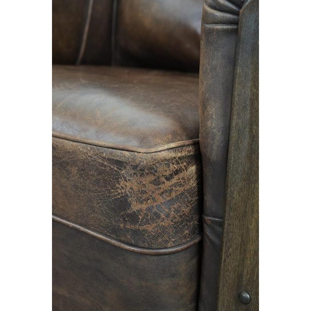 Antique Sheepskin and Wood Armchair For Sale - Image 10 of 14