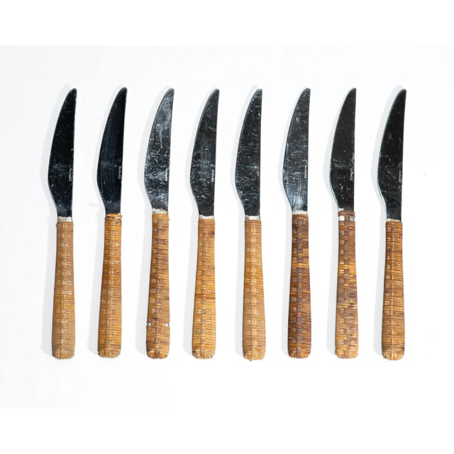 Rustic Vintage Mid-Century Cane Wrapped Flatware Set For Sale - Image 3 of 10