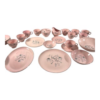 Statement 1958 Mid-Century Modern Taylor, Smith & Taylor "Dwarf Pine" Versatile Pink China Dinnerware Set - 73 Pieces For Sale