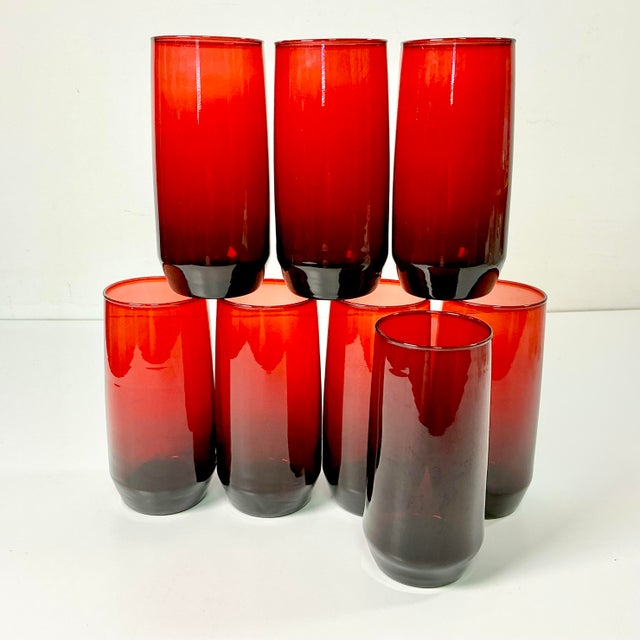 1940s Vintage Art Deco Boho Chic Hollywood Regency Ruby Red Tumbler Glasses - Set of 8 For Sale - Image 9 of 9