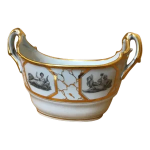 Antique Early 19th Century Worcester Flight Barr Porcelain Open Sugar Bowl Decorated With River Gods