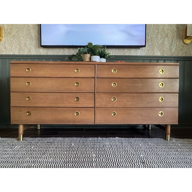 1950s Renzo Rutili for Johnson Furniture Bleached Mahogany 9-Drawer Dresser With Original Laminate Top For Sale - Image 9 of 9