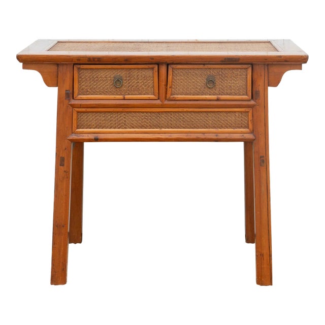 20th Century Wood & Rattan Altar Table For Sale