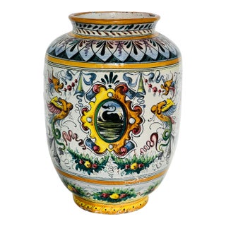 Antique Majolica Daruta Style Italian Vase 12.5" For Sale