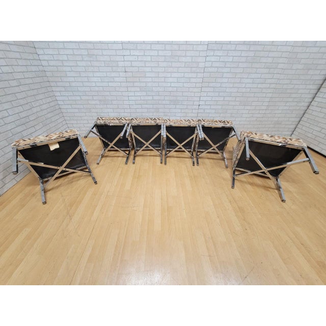 Mid 20th Century Mid 20th Century Mid Century Milo Baughman Style Chrome Base Cushion Top Dining Chairs in Original Fabric - Set of 6 For Sale - Image 5 of 9