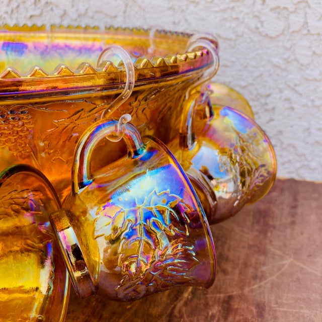 Mid 20th Century Mid Century Carnival Glass Punch Bowl Set- 25 Pieces For Sale - Image 5 of 12
