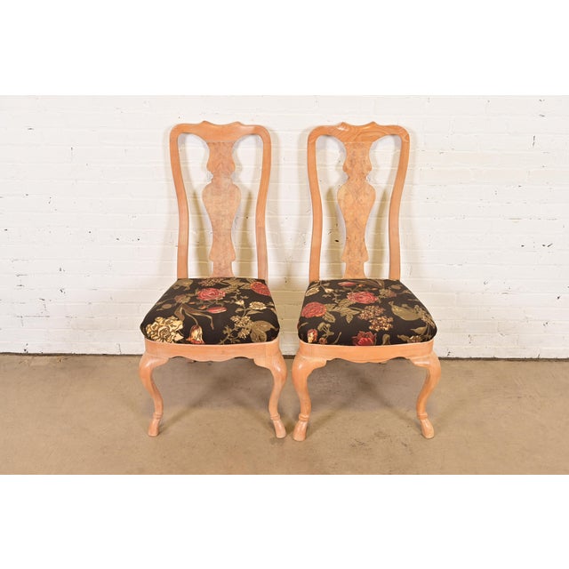 A gorgeous pair of Queen Anne or Georgian style side chairs or dining chairs By Drexel Heritage USA, Late 20th Century...