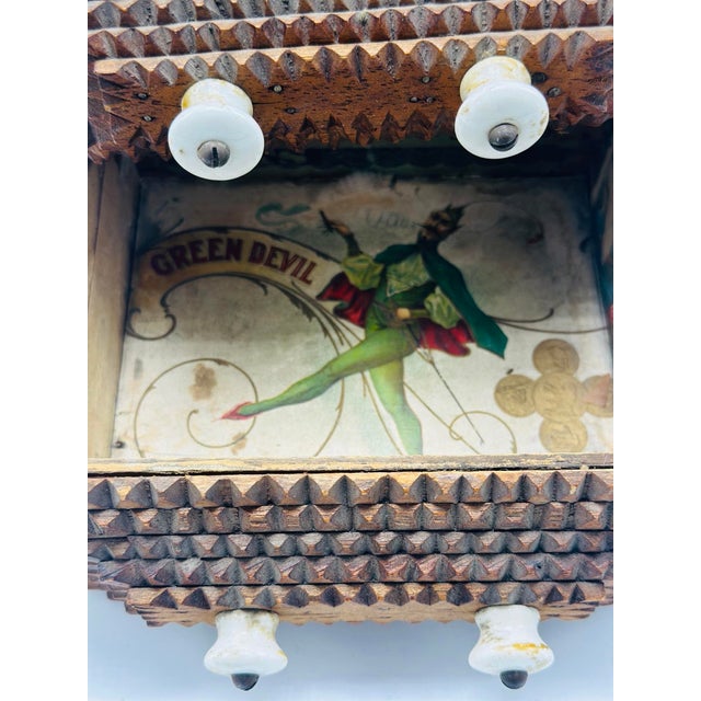 Antique Tramp Art Box With Porcelain Feet For Sale - Image 9 of 9