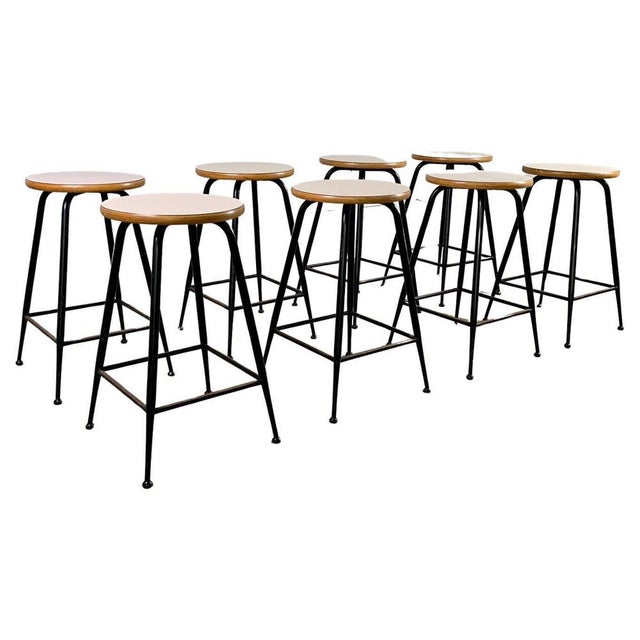 Vintage Stools in Metal, Wood and Formica, Italy, 1960s, Set of 8 For Sale - Image 17 of 17