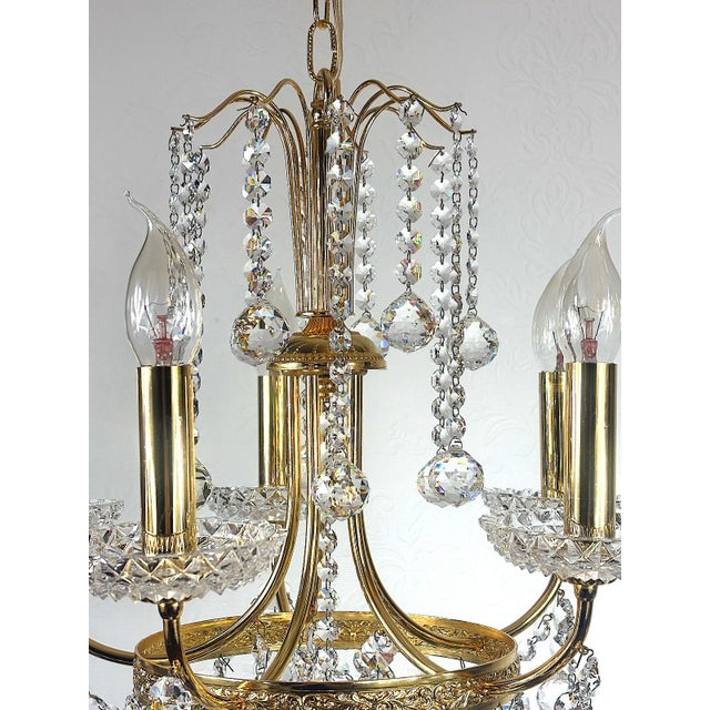 Gold Brass and Lead Crystal Five-Light Chandelier from Schröder, 1970s For Sale - Image 8 of 12