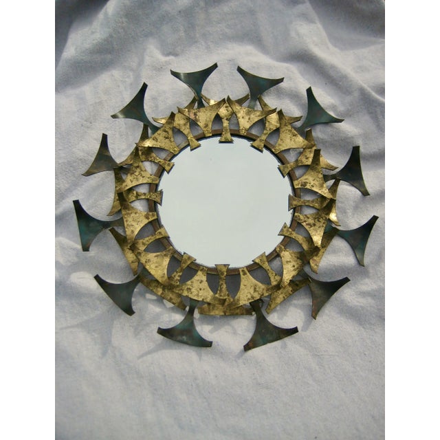 Mid-Century Modern Mid-Century Modern Sunburst Iron Round Mirror Marc Weinstein Style For Sale - Image 3 of 9