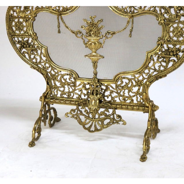 Ornate Antique French or Italian Style Victorian Heavy Cast Brass Fireplace Screen For Sale - Image 6 of 9