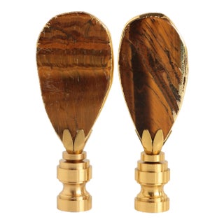 Gold Gilded Tiger's Eye Lamp Finials - a Pair For Sale