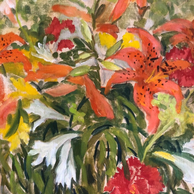 Impressionist Original 1960’s Impressionist Still Life Painting With Lilly’s Signed For Sale - Image 3 of 7