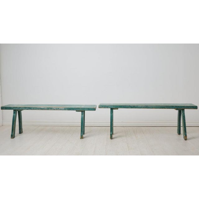 Wood Antique Folk Art Pine Benches with Rococo Style Legs, 1860, Set of 2 For Sale - Image 7 of 10
