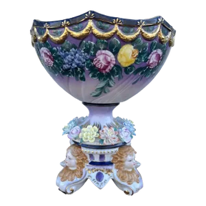 Dresden Signed Porcelain Centerpiece Bowl- Applied Flowers, Cherub Faces