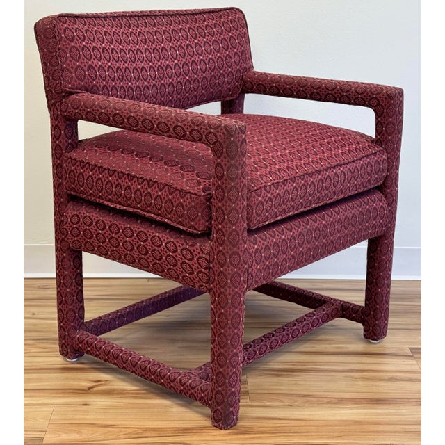 Wood Vintage MCM Burgundy Parsons Style Arm Chair For Sale - Image 7 of 11