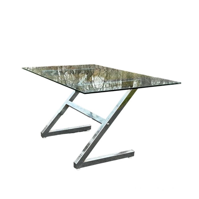 1970’s Rare Milo Baughman Style-Z Form Chrome and Glass Dining / Desk Table For Sale In Chicago - Image 6 of 6