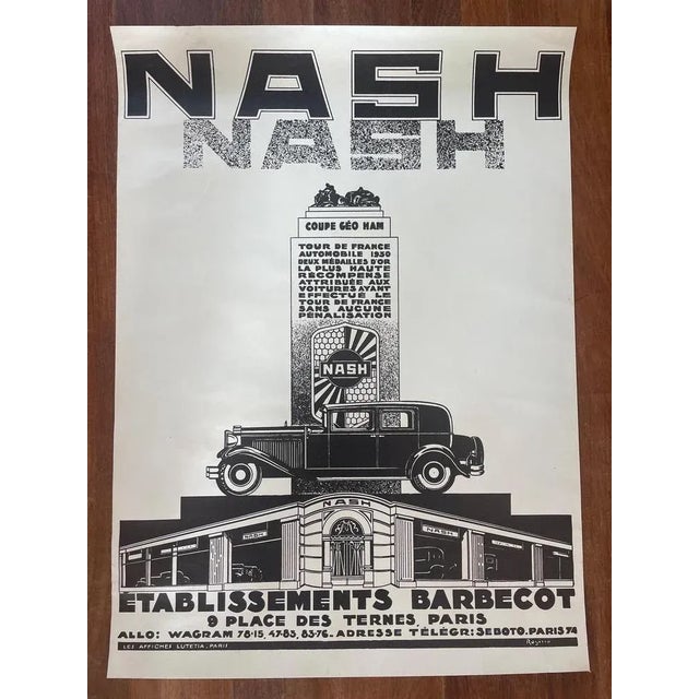 Vintage Nash Car Poster by Rogério for Barbecot, Paris, 1930s For Sale - Image 10 of 10