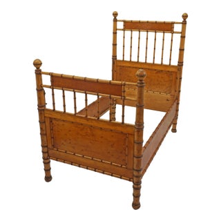 Antique Faux Bamboo Toddler Bed or Daybed Vintage Maple Wood Window Seat Bench French Style For Sale